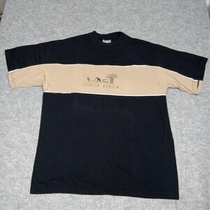 South Africa Shirt Mens XL Extra‎ Large Black Tan Embroidered Colorblock Safari